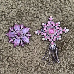 Macy's Pink and Purple Crystal Brooch Set
